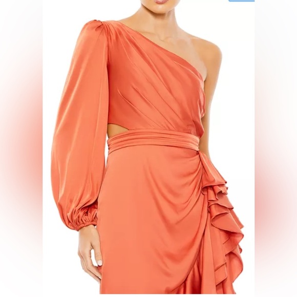 Mac Duggal One-Shoulder Ruffled Orange Dress - Picture 5 of 16